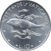 10 Lire - Pavlvs VI, Vatican City, 1970-1977 reverse image