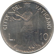 10 Lire - Ioannes Paulus II Temperance, Vatican City, 1979-1980 reverse image