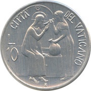 10 Lire - Ioannes Paulus II Give Drink To The Thirsty, Vatican City, 1981 reverse image