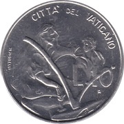 10 Lire - Ioannes Paulus II Work and Teaching, Vatican City, 1983 reverse image