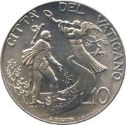 10 Lire - Ioannes Paulus II Sower of Peace, Vatican City, 1997 reverse image