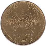 20 Lire - Pavlvs VI FAO, Vatican City, 1968 reverse image