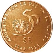 5 Pesos 50th Anniversary of the UN reverse image