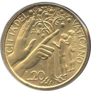 20 Lire - Ioannes Paulus II Prohibition, Vatican City, 1988 reverse image