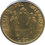 20 Lire - Ioannes Paulus II Catholic and Orthodox Churches, Vatican City, 1990 reverse image