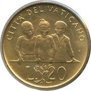 20 Lire - Ioannes Paulus II Integration Between Cultures, Vatican City, 1992 reverse image