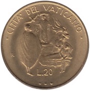 20 Lire - Ioannes Paulus II Lazarus Resurrection, Vatican City, 1995 reverse image
