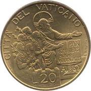 20 Lire - Ioannes Paulus II Preach of Pace, Vatican City, 1997 reverse image