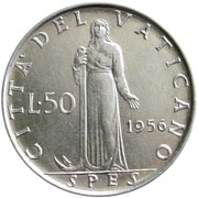 50 Lire - Pius XII reverse image