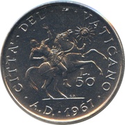 50 Lire - Pavlvs VI, Vatican City, 1967 reverse image