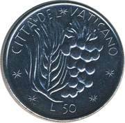 50 Lire - Pavlvs VI, Vatican City, 1977 reverse image