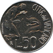 50 Lire - Ioannes Paulus II Baptism, Vatican City, 1991 reverse image