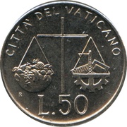 50 Lire - Ioannes Paulus II Agriculture and Industry, Vatican City, 1992 reverse image