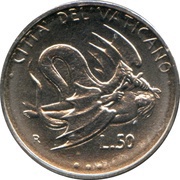 50 Lire - Ioannes Paulus II Condemnation of Abortion, Vatican City, 1995 reverse image