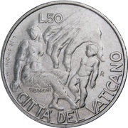 50 Lire - Ioannes Paulus II Child and Women Oppression reverse image