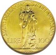 100 Lire - Pivs XI, Vatican City, 1929-1935 reverse image