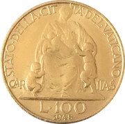 100 Lire - Pivs XII, Vatican City, 1942-1949 reverse image