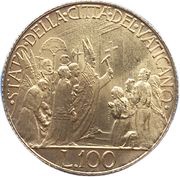 100 Lire - Pius Jubilee, Vatican City, 1950 reverse image