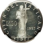 100 Lire - Pius XII Prova, Vatican City, 1957 reverse image