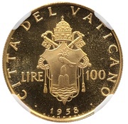 100 Lire - Pivs XII, Vatican City, 1957-1958 reverse image
