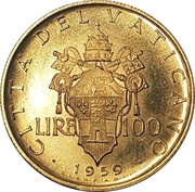 100 Lire - Ioannes XXIII, Vatican City, 1959 reverse image