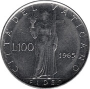 100 Lire - Pavlvs VI, Vatican City, 1963-1965 reverse image