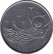 100 Lire - Pavlvs VI, Vatican City, 1969 reverse image
