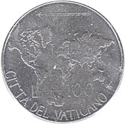 100 Lire - Ioannes Paulus II Pope Trips, Vatican City, 1985 reverse image