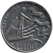 100 Lire - Ioannes Paulus II Naming of the Animals, Vatican City, 1988 reverse image