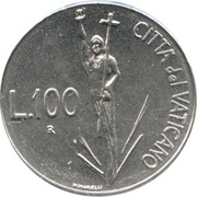 100 Lire - Ioannes Paulus II Resurrection, Vatican City, 1991 reverse image