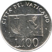 100 Lire - Ioannes Paulus II Territory and Progress, Vatican City, 1992 reverse image
