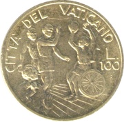 100 Lire - Ioannes Pavlvs II Handicap and Solidarity reverse image