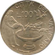 100 Lire - Ioannes Pavlvs II Doves, Vatican City, 1997 reverse image