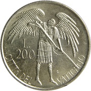 200 Lire - Ioannes Paulus II Archangel Michael - Defence, Vatican City, 1986 reverse image