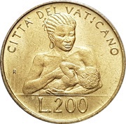 200 Lire - Ioannes Paulus II Mother Day, Vatican City, 1992 reverse image