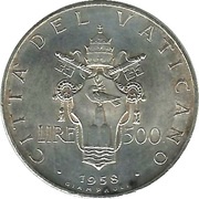 500 Lire - Pivs XII, Vatican City, 1958 reverse image
