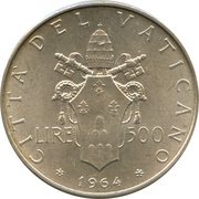 500 Lire - Pavlvs VI, Vatican City, 1963-1965 reverse image