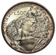 500 Lire - Pavlvs VI, Vatican City, 1966 reverse image