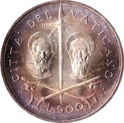 500 Lire - Pavlvs VI, Vatican City, 1967 reverse image