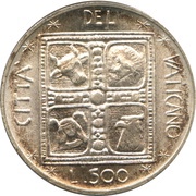 500 Lire - Pavlvs VI Book of the Evangelists, Vatican City, 1977 reverse image
