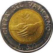 500 Lire - Ioannes Paulus II Olive Branch reverse image