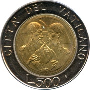 500 Lire - Ioannes Paulus II The Trinity, Vatican City, 1988 reverse image