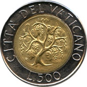 500 Lire - Ioannes Paulus II Land Work, Vatican City, 1989 reverse image
