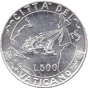 500 Lire - Ioannes Paulus II America Evangelization, Vatican City, 1992 reverse image