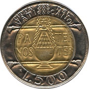 500 Lire - Ioannes Paulus II Pater Noster, Vatican City, 1993 reverse image