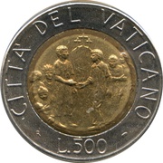 500 Lire - Ioannes Paulus II Racism and Solidarity, Vatican City, 1994 reverse image