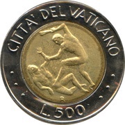 500 Lire - Ioannes Paulus II Cain slaying Abel, Vatican City, 1995 reverse image