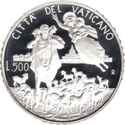 500 Lire - Ioannes Pavlvs II 50th priestly ordination John Paul II reverse image