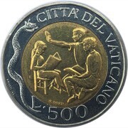500 Lire - Ioannes Paulus II Reject Evil, Vatican City, 1996 reverse image