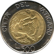 500 Lire - Ioannes Paulus II Receive Peace and Salvation, Vatican City, 1997 reverse image